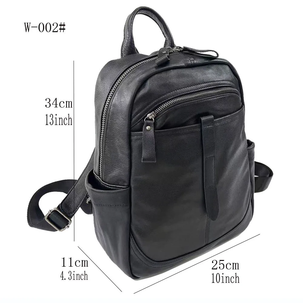 حقيبة ظهر من الجلد الطبيعي باللون الأسود للنساء مضادة للسرقة حقيبة كتف للسفر للفتيات حقيبة ظهر مدرسية من جلد البقر الحقيقي