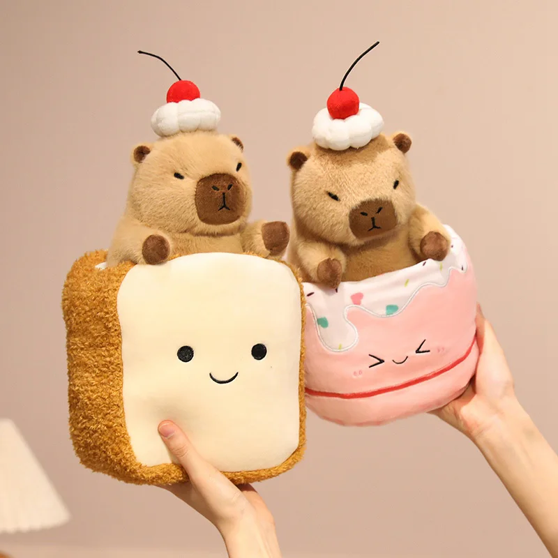 Nieuwe Capibara in Cup Cake Plushie Kleine Capibara Verbergen in Toast Croissant Ananas Broodje Voedsel Knuffels voor Kinderen Verjaardagscadeau