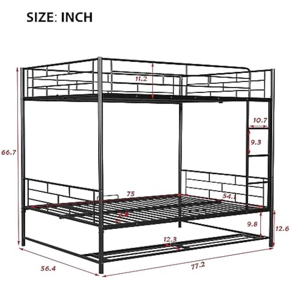 Metal Full over Full Bunk Beds, Heavy Duty Full Size Bunk Beds with Shelf and Slatted Support