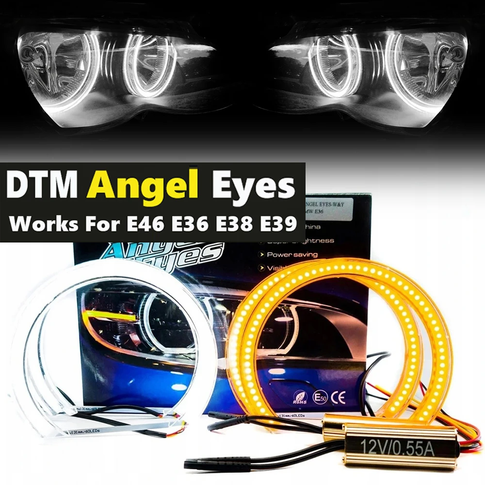 

4Pcs DTM LED Angel Eyes For BMW E46/E39/E36/E38 Halogen Xenon Headlight Crystal Switchback Halo Lights Accessories Tuning DIY