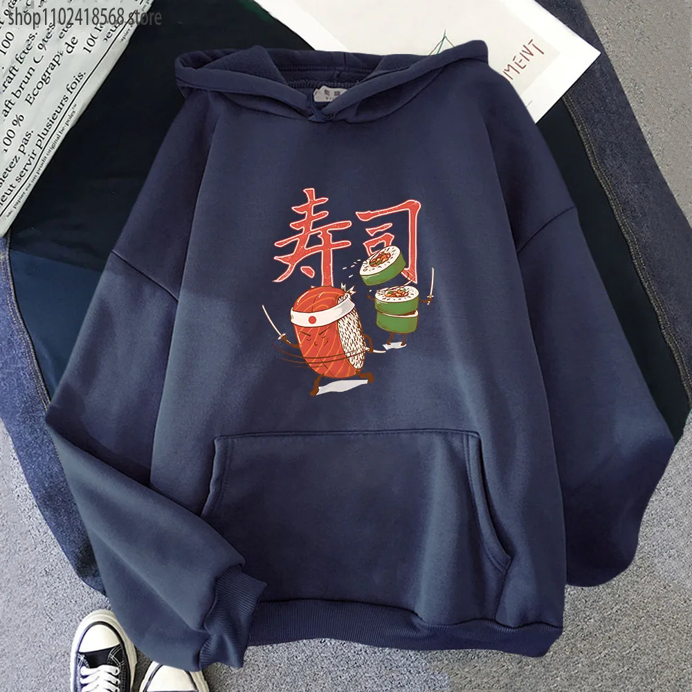 Sushi Warrior Print Hoodies Damen Kawaii Cartoon Grafik Sweatshirt Herrenbekleidung Langarm Fleece Pullover Y2k Sudadera Top