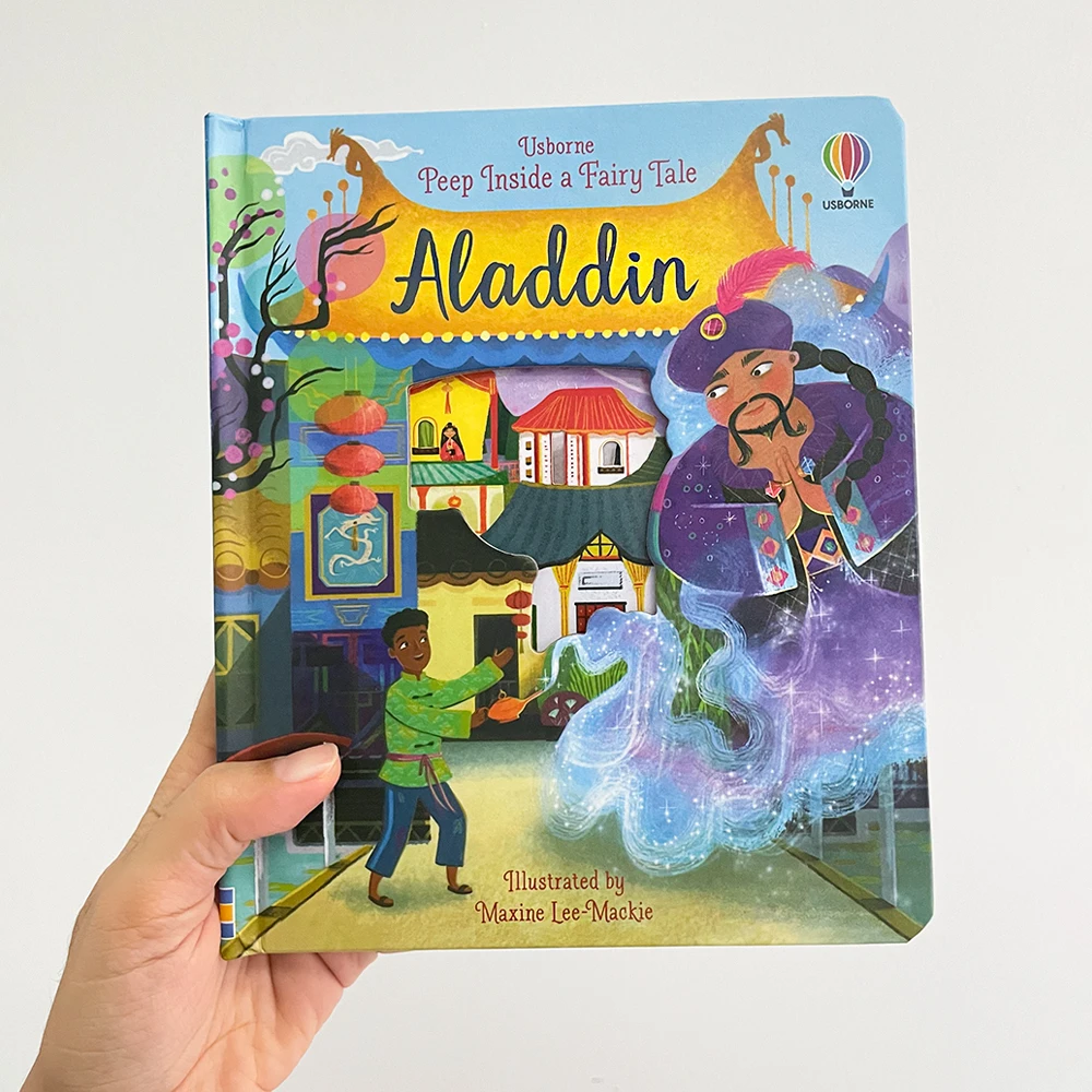 Usborne Peep Inside Fairy Tale علاء الدين مونتيسوري التعليمية الإنجليزية كتاب القصة للأطفال الأطفال ثلاثية الأبعاد رفرف صور الكتب