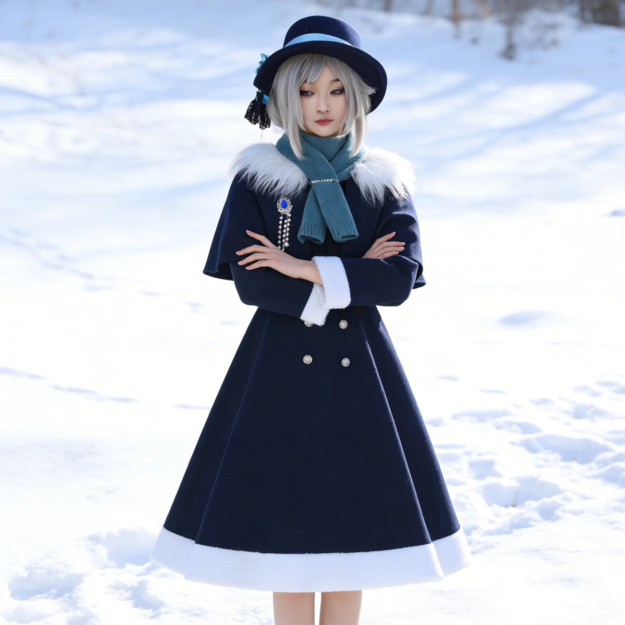 

Game Reverse:1999 Vertin Cosplay Costume Winter Blue Coat Wig Hat Full Set Cute Christmas Halloween Party Role Play Uniform
