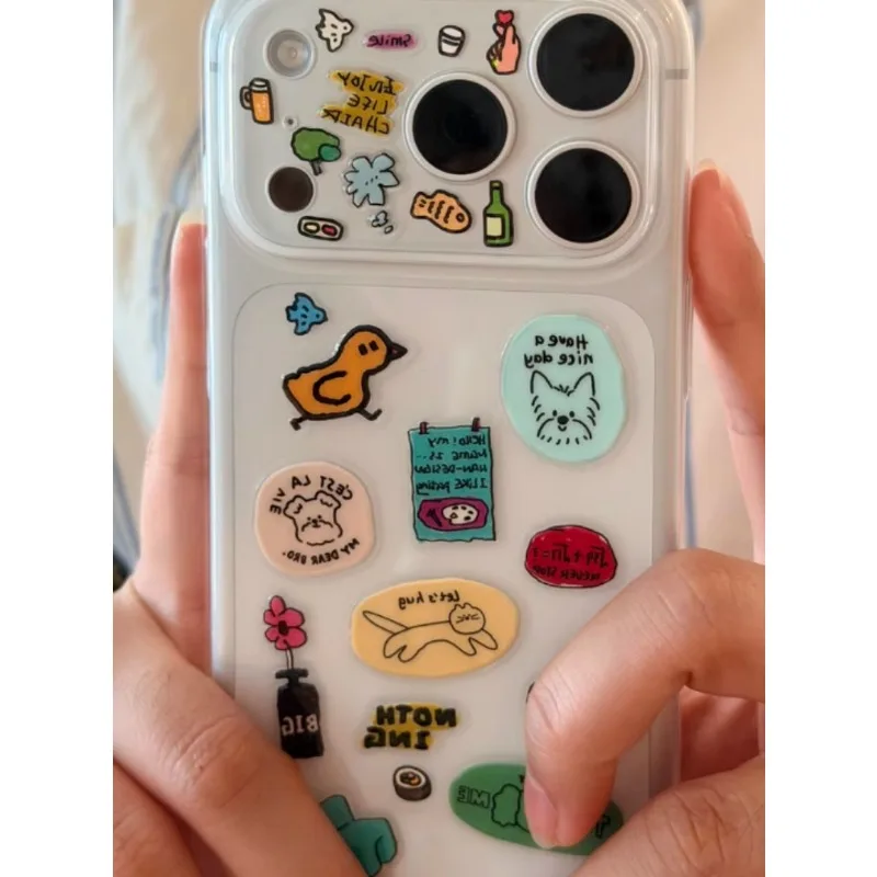 Korean Style Simple Transparent Jelly Stickers Cute Cartoon Small Animal Pet Flower Design Mobile Phone Case Diy