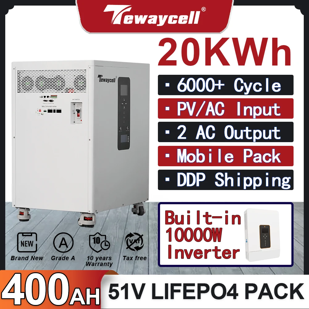 Powerwall 10 إلى 30KWh 51.2V 200ah إلى 600Ah LiFePO4 بطارية حزمة المدمج في BMS 240V 10KW الناتج العاكس مراقب الشمسية ESS WiFi