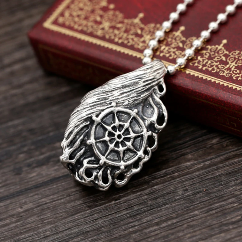 Two Sides Buddha Demon Face 925 Sterling Silver Pendant Necklace for Men, Antique Thai Style Unisex Yin Yang Jewelry Gift
