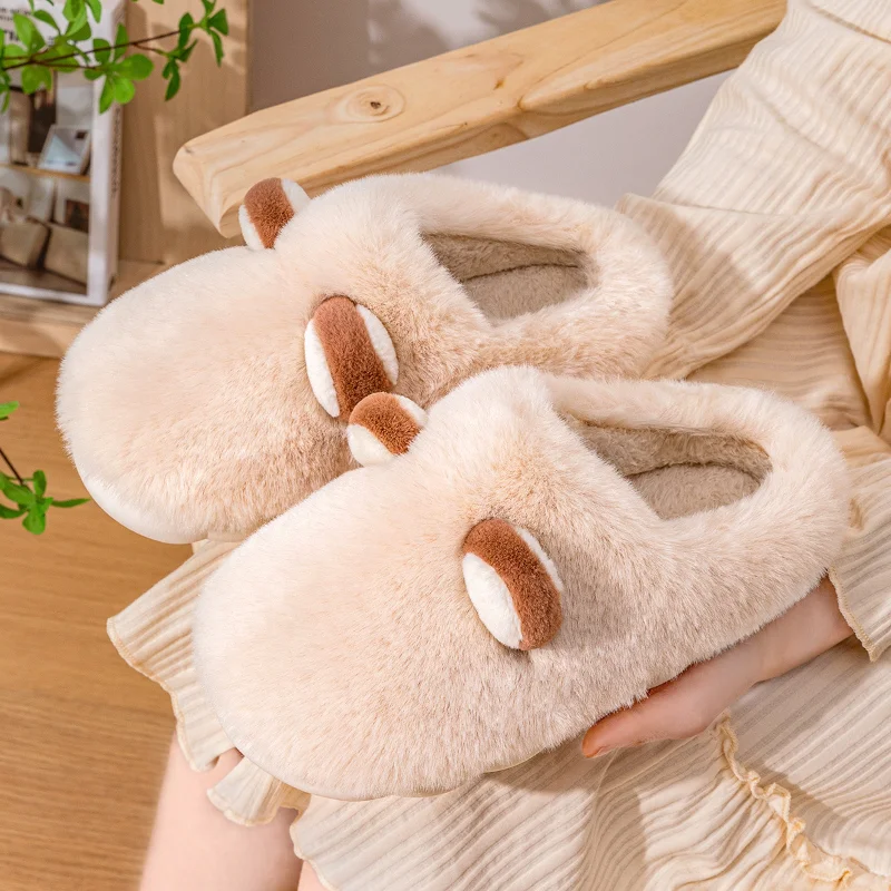 Cartoon Cute Cotton Slippers Autumn and Winter Indoor Home Couple Slippers Warm Faux Fur Slippers Girl Heart Cotton Shoes Winter