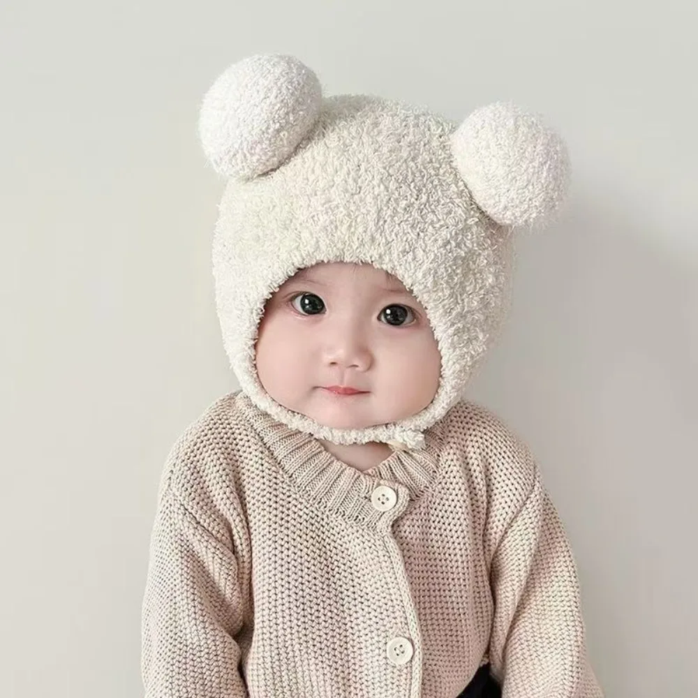 Bonnet en laine avec boule de laine pour enfants, chapeaux de protection des oreilles, doux, sourire, mignon, chaud, nouveau-né, enfants, fille, garçons, bébé, hiver