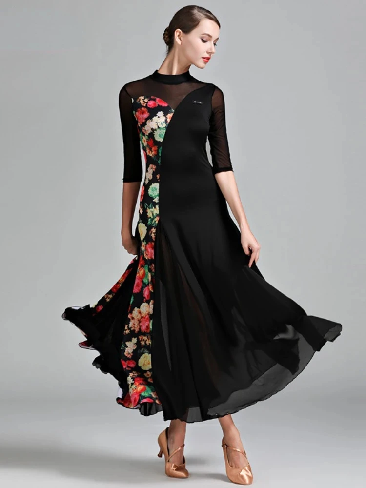 Vestido de dança de salão padrão feminino vestido de valsa rumba trajes de dança moderna roupa de dança foxtrot vestido de competição