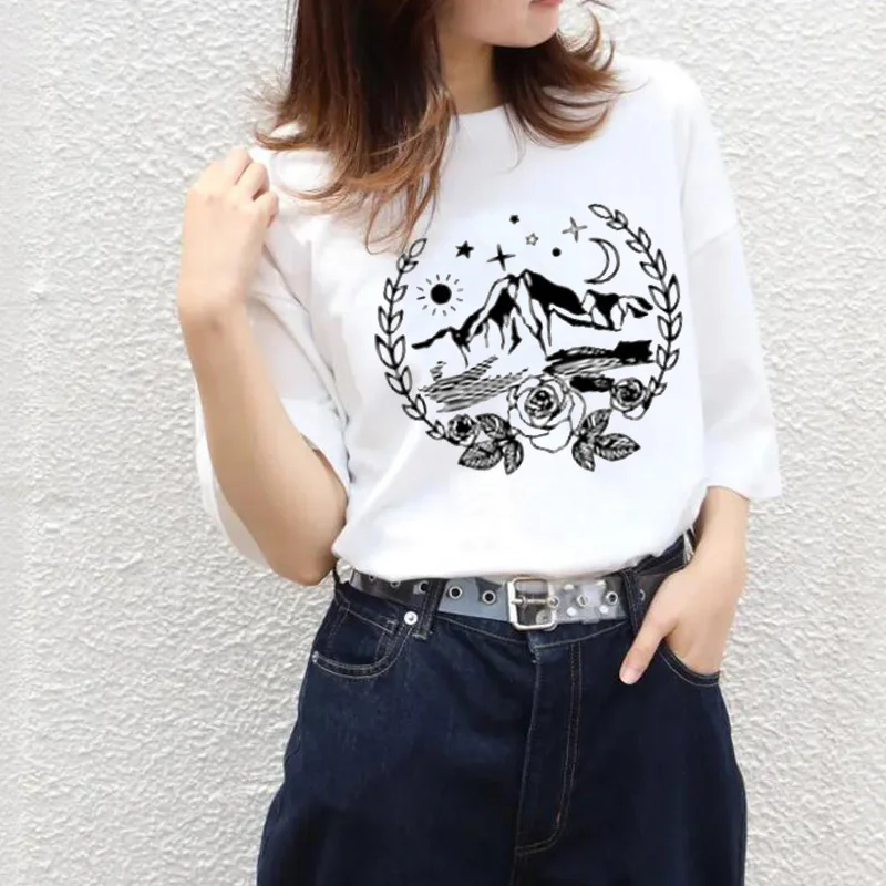 Rose Mountain Cotton Material Retro  Cute T Shirts O-neck Casual Summer Woman Tshirts 2022 Fashion Streetwear Kawaii Clothes