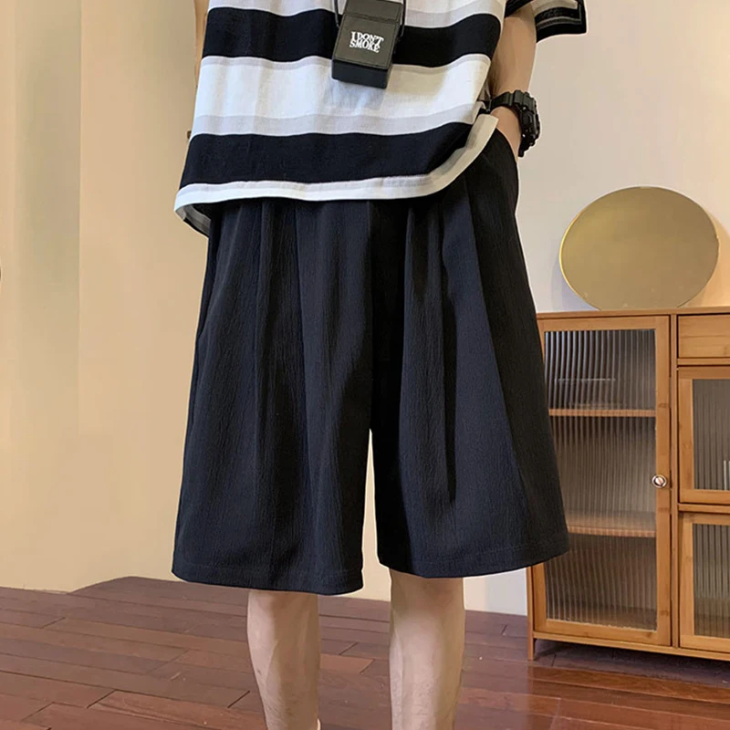 

Мужские летние повседневные брюки больших размеров, черные, со средней посадкой, длиной до колена, прямого кроя, свободные, модные, молодежные, стильные