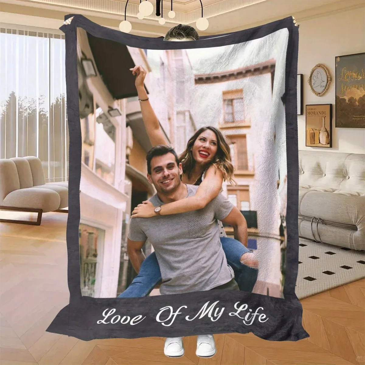 Customized Couple Photo Blanket Personalized Gift Suitable for Family Members Loved Ones Sofa Bed Office Car and Outdoor Trips