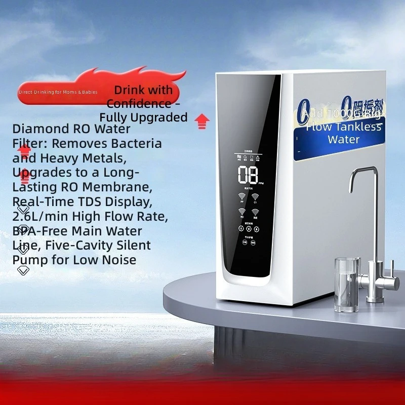 RO Water Filter, Instant Hot Drinking Purifier, 5-Stage Whole House Pre-Filtration System, Multi-Function Purification