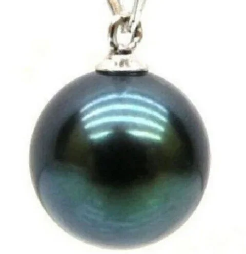 perfect round 15-16 mm Black tahitian Shell pearl pendant