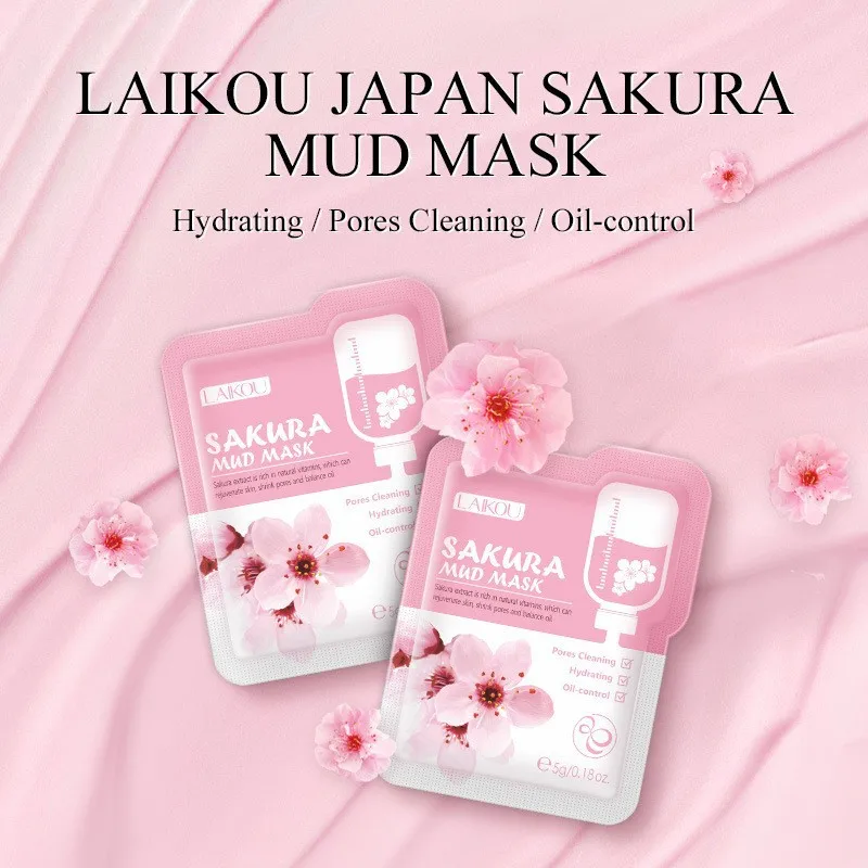 Laikou SAKURA หน้ากากโคลนบำรุงผิวหน้าบำรุงผิวที่กำจัดสิวรูขุมขนที่มีน้ำมันควบคุมความชุ่มชื้นไวท์เทนนิ่งเครื่องสำอาง5กรัม