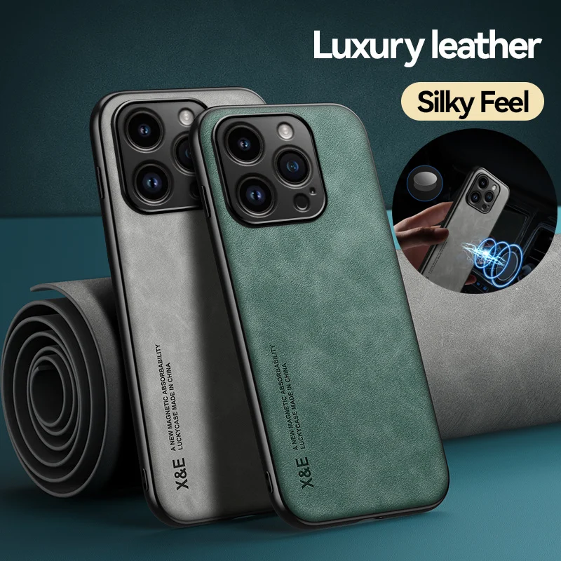 For iPhone 15 Pro Case Luxury Leather Car Magnetic Holder Back Cover For iPhone 15 Pro Max iPhone15 Ultra 15Pro Protect Coque