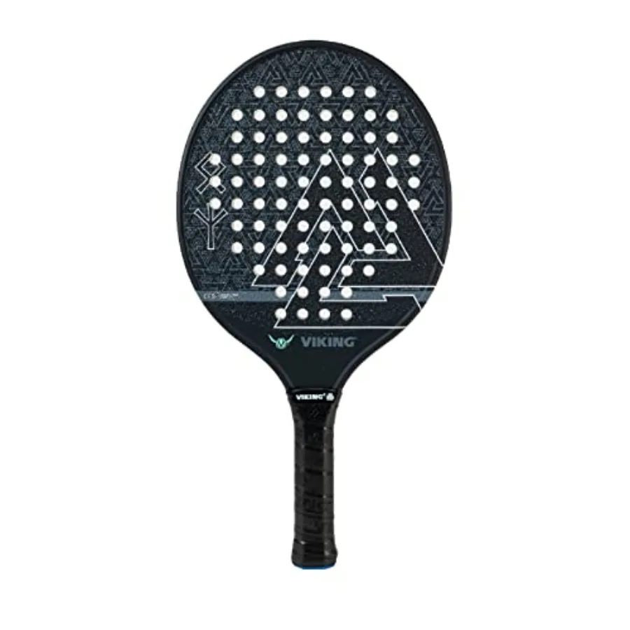 Platform tennis paddle for outdoor use, lightweight graphite composite, black with Valknut design, enhanced control and power