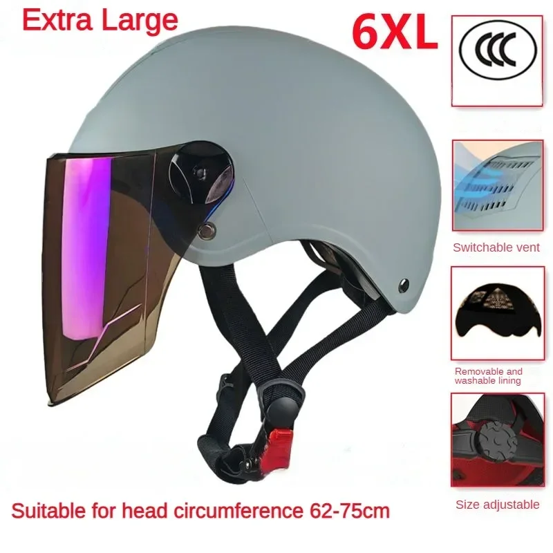 Capacete elétrico de tamanho grande, metade extra do capacete, lentes protetor solar, adequado para circunferência da cabeça, 62-75cm, verão