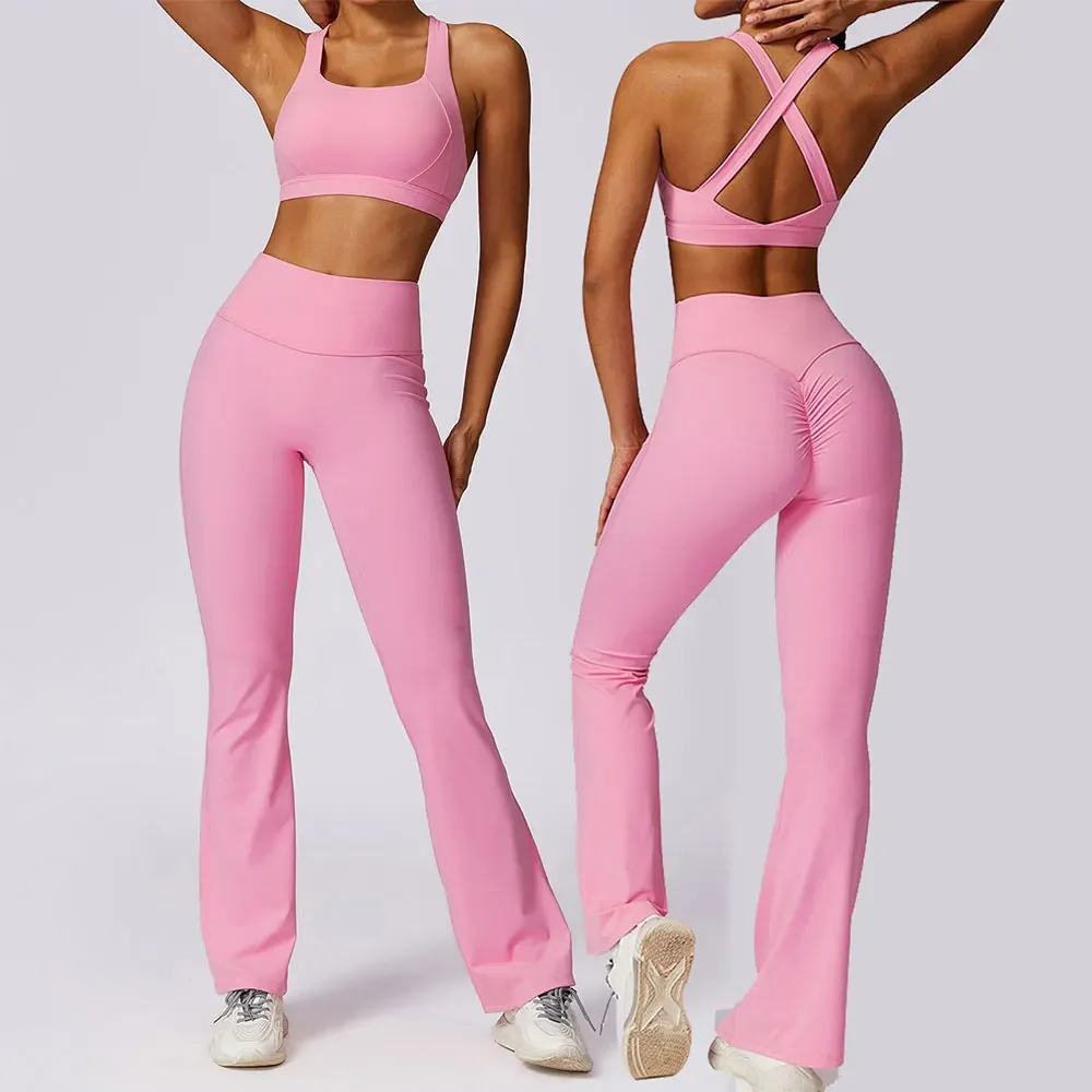 Yoga Set 2PCS Nude Feeling Workout Sets Women Tracksuit Gym Push Up Fitness Running Workout Sportwear Sport Bra Leggings Suit