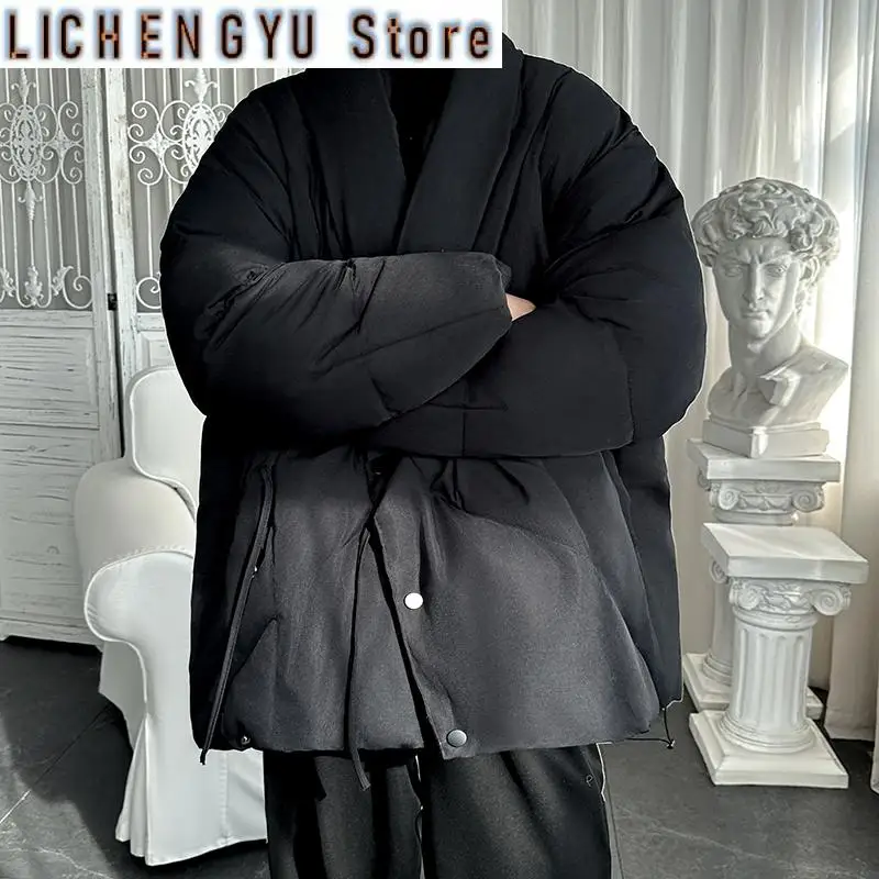 Winter New Chinese-style Cotton-padded Jacket Mens Versatile Casual Style High-end Feel Niche Collarless Design Coat Jacket