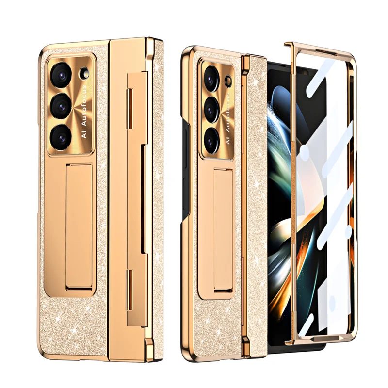 

For Samsung Galaxy Z Fold 6 5 4 3 Case Luxury Electroplated Folding Bracket Hinge Protective Shockproof Cover For Galaxy Z Fold6