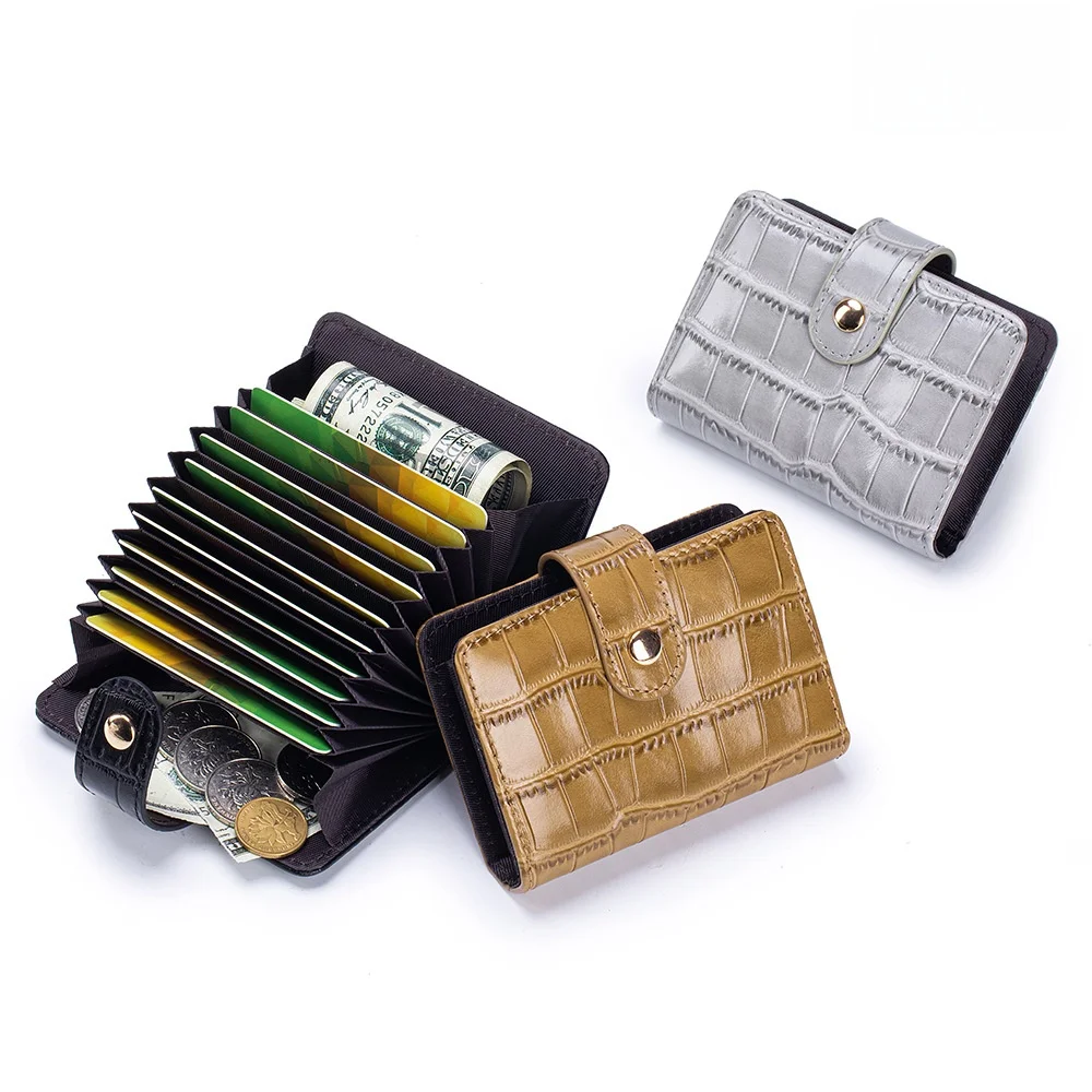 portable-accordion-style-genuine-leather-card-holder-crocodile-pattern-business-card-wallet-multi-slot-document-holder-new-model