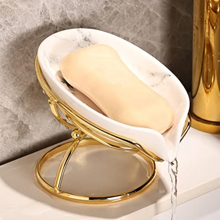 

Leaf-Shaped Ceramic Soap Dish with Drain Holder Saver Tray Bar Soap Holder Easy Cleaning for Shower Bathroom Kitchen Sink Batht