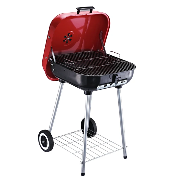 

Outdoor 18-inch Square Metal Charcoal Grill with Wheels