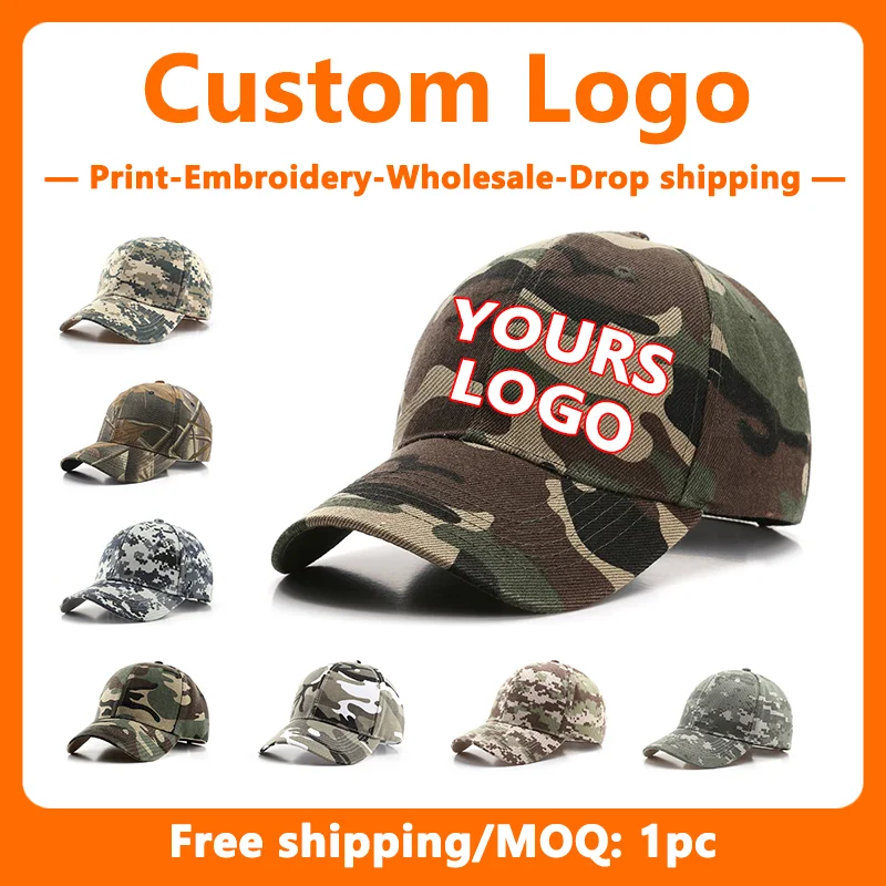 Custom Embroidery Camouflage Hat for Men and Women Baseball Cap Wholesale Design Print Camp Outdoor Sunshade Camouflage Hat