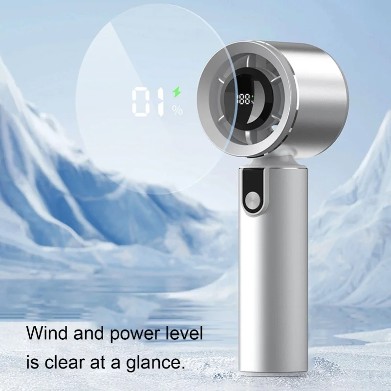 Handheld Portable Turbo Fan 4000mAh Rechargeable Personal Battery Operated Quiet Small Pocket Fan with 5 Speeds Ambient Light