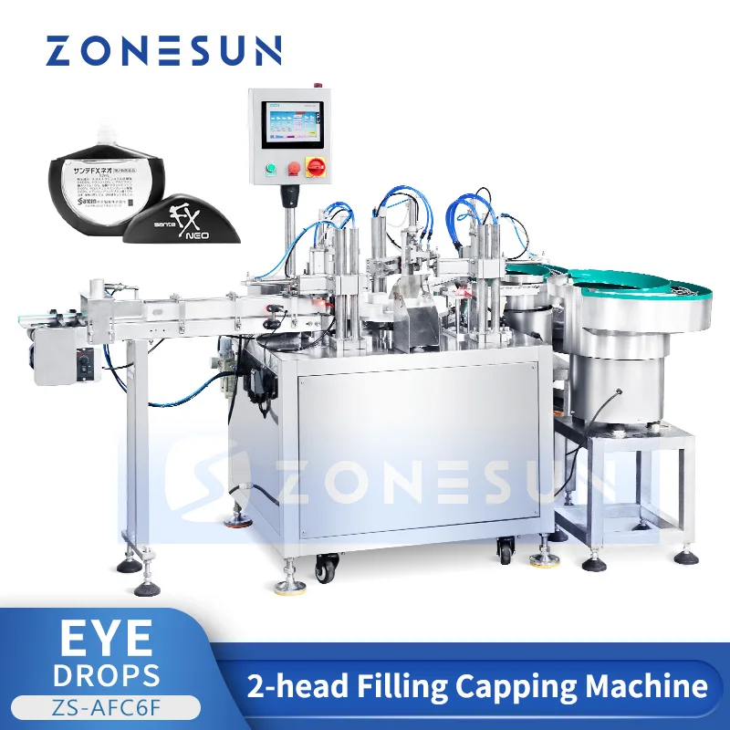 ZONESUN-Eye Drop Enchimento e tampando a máquina, Onion Oil Packaging Equipment, Enchimento de garrafa plana, Capper ZS-AFC6F
