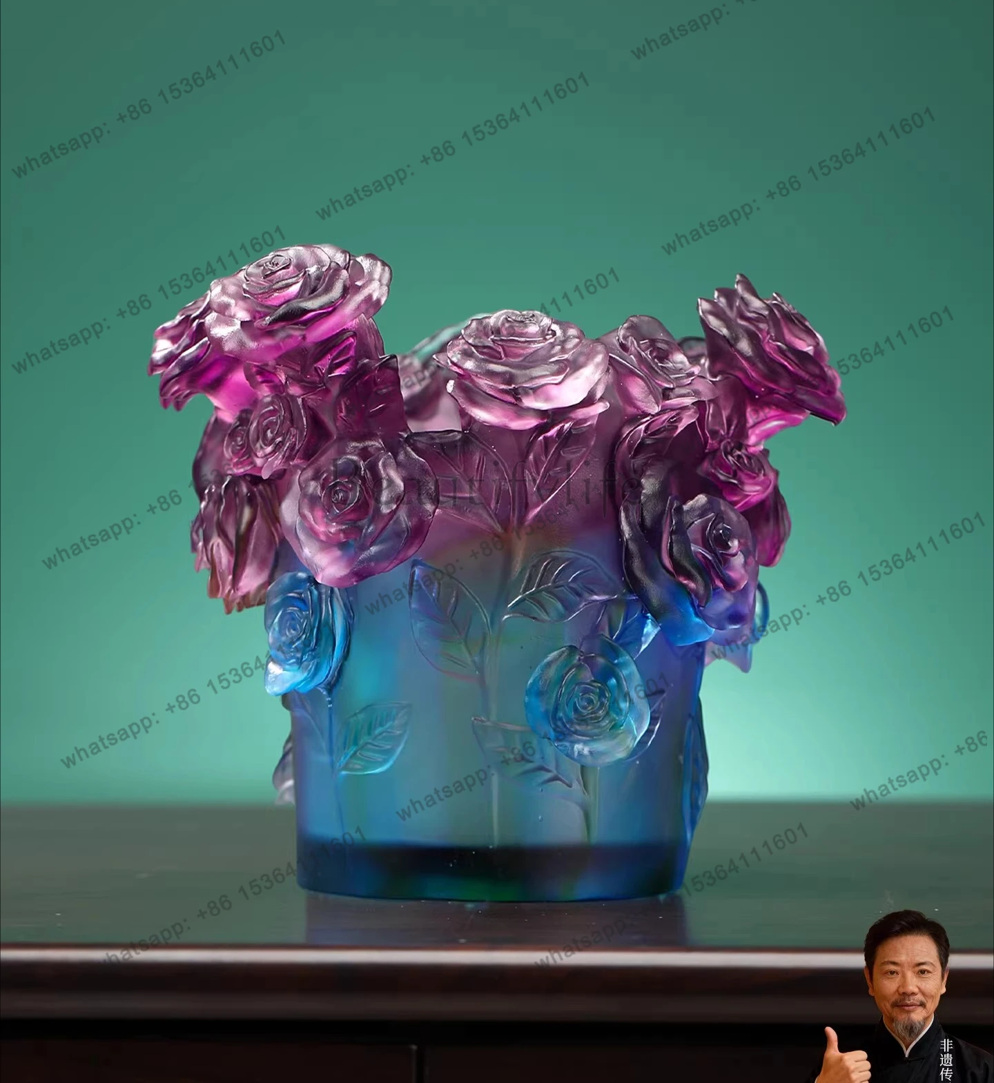 Symphony glazed rose bouquet integrated vase light luxury high-end ornament living room desktop decoration