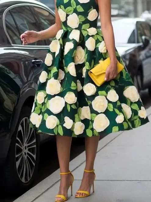 Modigirl Elegantดอกไม้พิมพ์ชุดMidi 2025 ฤดูร้อนฤดูใบไม้ผลิหลวมA-Lineชุดวันเกิดสําหรับผู้หญิง