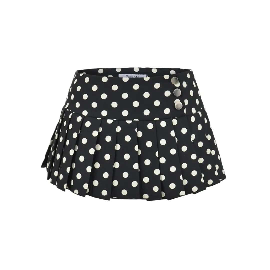 Microminifalda REMINI SKORT con estampado de lunares en blanco y negro con botones para mujer