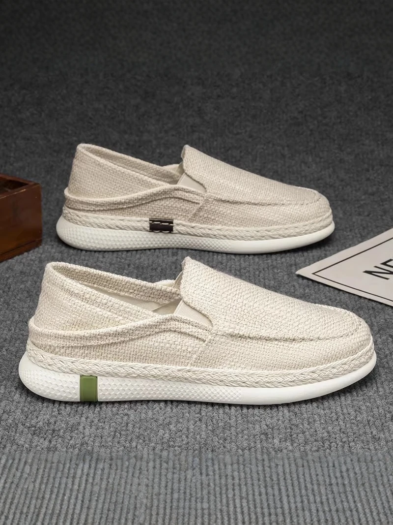 Men's Canvas Shoes Breathable Linen Slip-On Sports Casual Thousand Layer Bottom Fisherman Shoes Fall Season Comfortable Sneakers