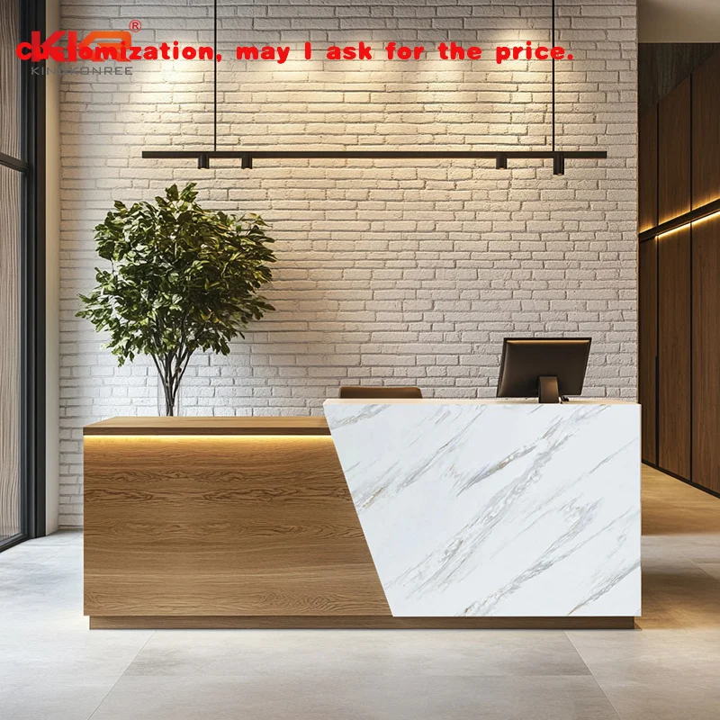 

custom.Office Custom Front Desk Hotel Supermarket Hospital Information Desk Marble Look Engineer Stone Silica Reception Des