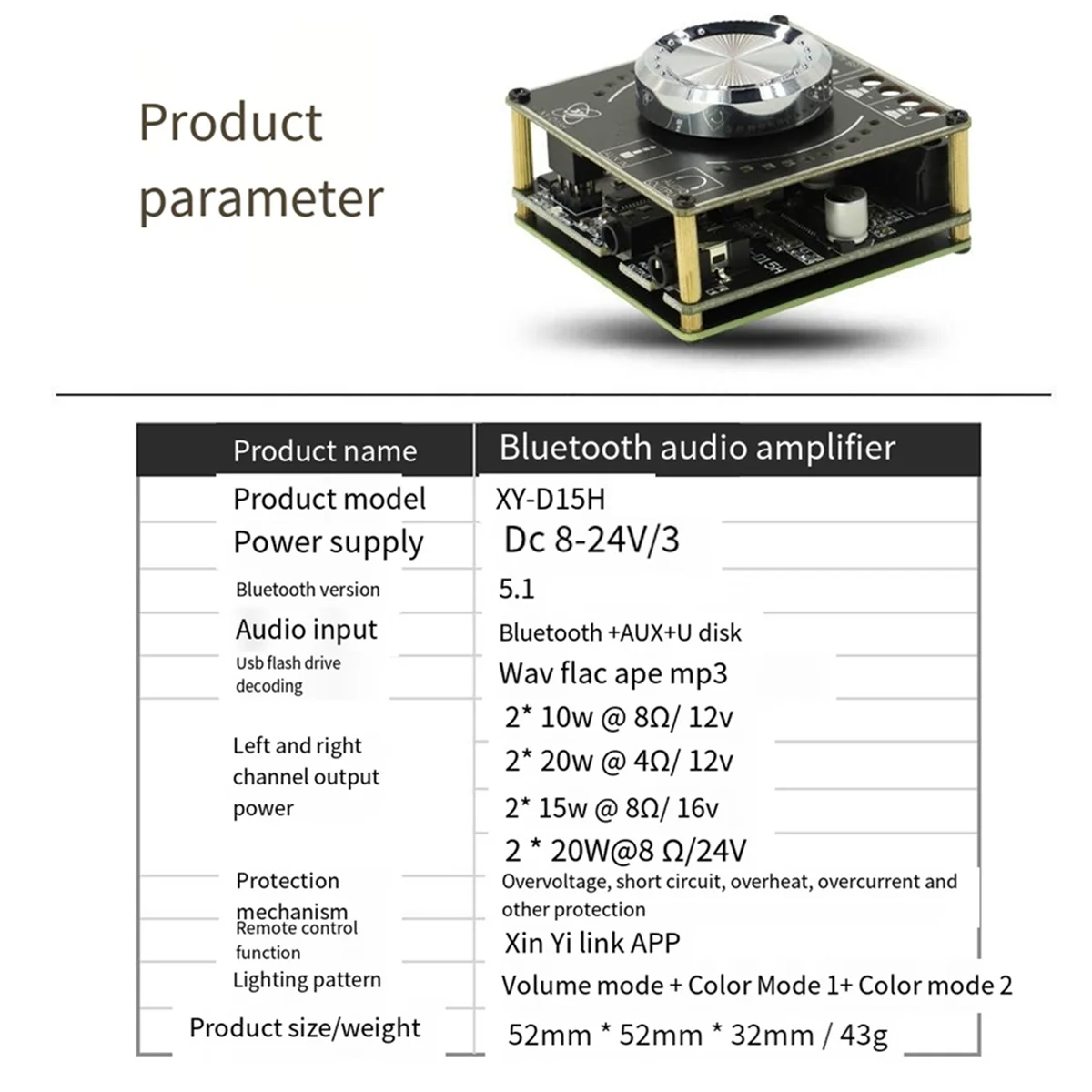 บอร์ดโมดูลเครื่องขยายเสียงดิจิตอลระบบสเตอริโอบลูทูธสเตอริโอ10W15W20W D15H แสงจังหวะดนตรีสเปกตรัมความดังของเสียง