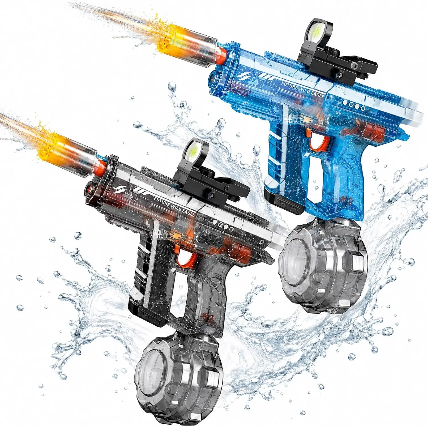 

Electric Water Guns 2 Pack, Long Range 33ft with LED Light, Transparent Water Blaster for Pool Outdoor Party