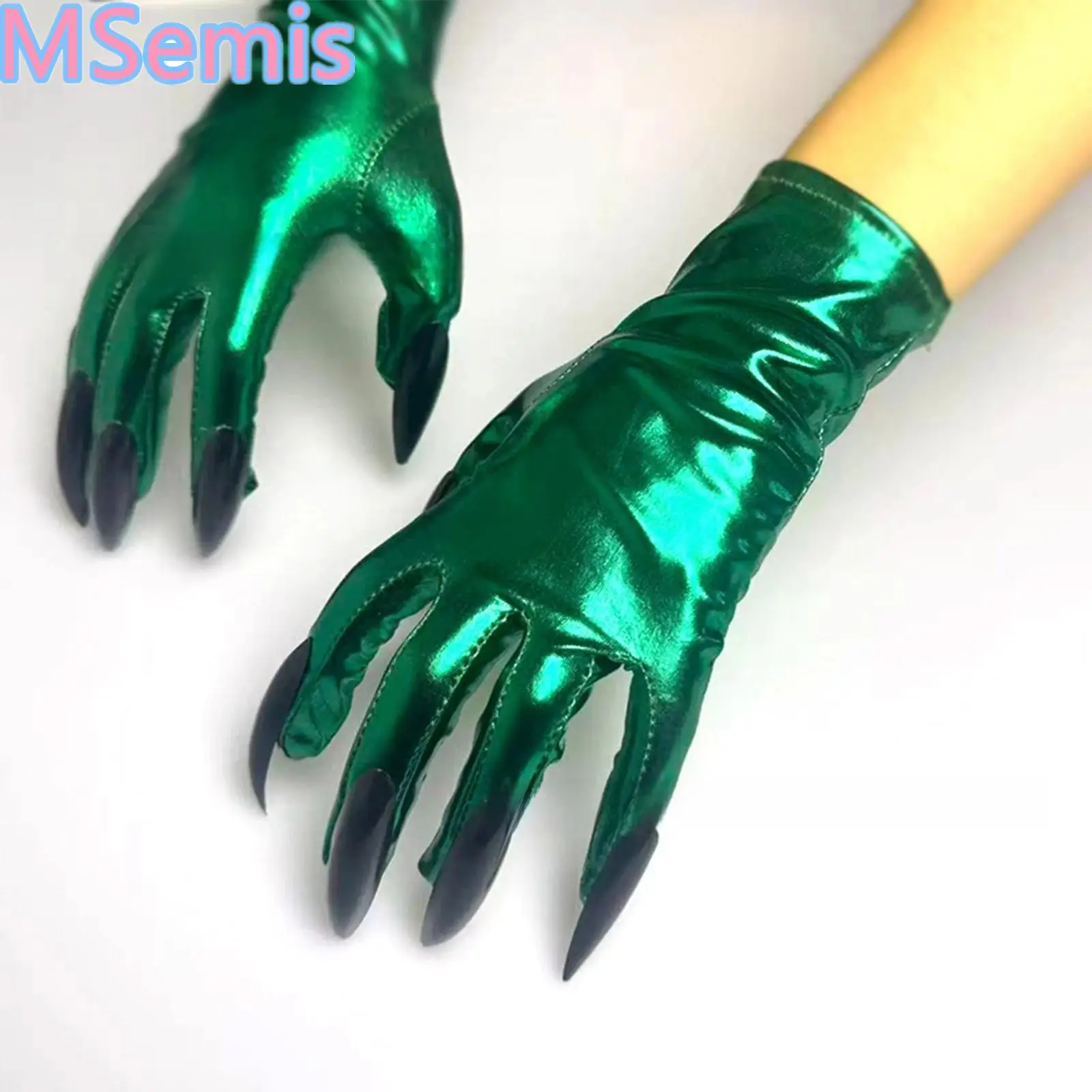 

Глянцевые металлические перчатки для Хэллоуина, украшенные гвоздями, блестящие длинные перчатки на запястье, длинные перчатки для косплея, костюм, аксессуары для рук