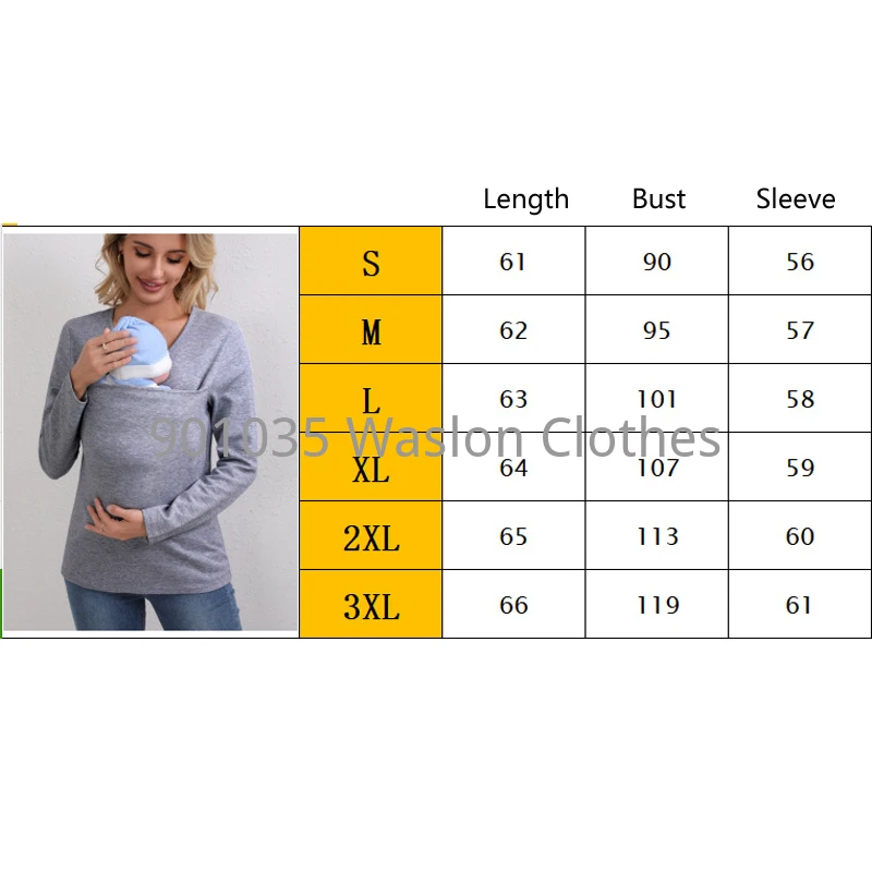 ผู้หญิงแขนยาว T เสื้อ Baby Carrier ความปลอดภัย Kangaroo Pocket การตั้งครรภ์เสื้อผ้าฤดูใบไม้ผลิฤดูหนาวแขนยาวแม่ Top