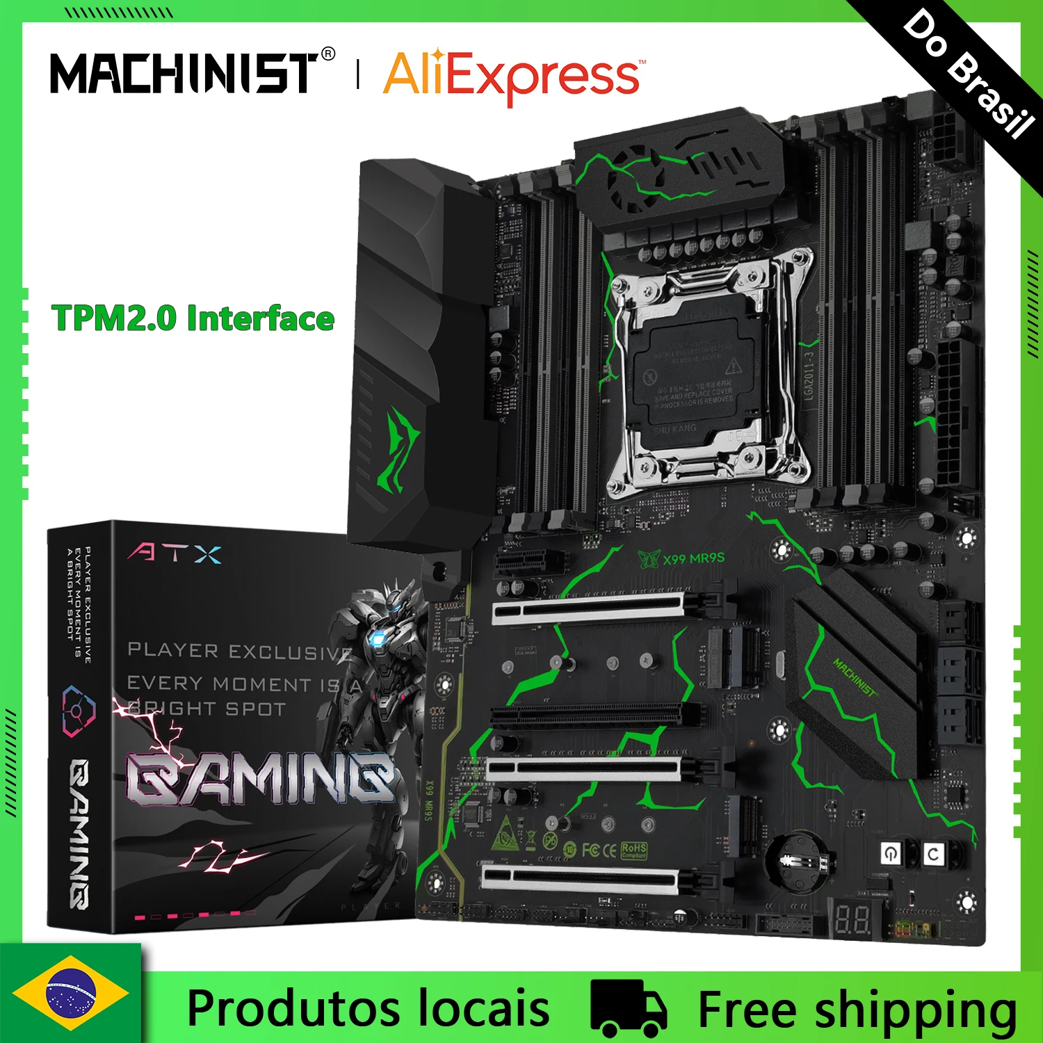Placa-mãe MACHINIST X99 MR9S com suporte TPM2.0 para CPU Xeon E5 V3/V4 série LGA 2011-3 DDR4 Quatro canais NVME M.2 USB 3.0 ATX