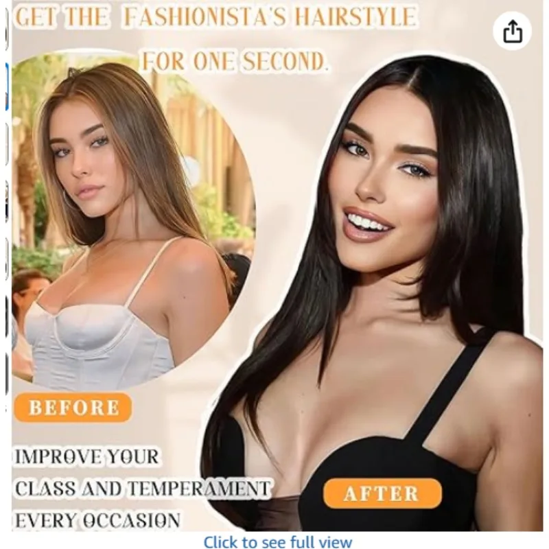 Pruik met synthetische kant, lang recht, met omgedraaide uiteinden, gestreept haar, dames, lijmloos, voorgeplukt, middendeel, hittebestendig