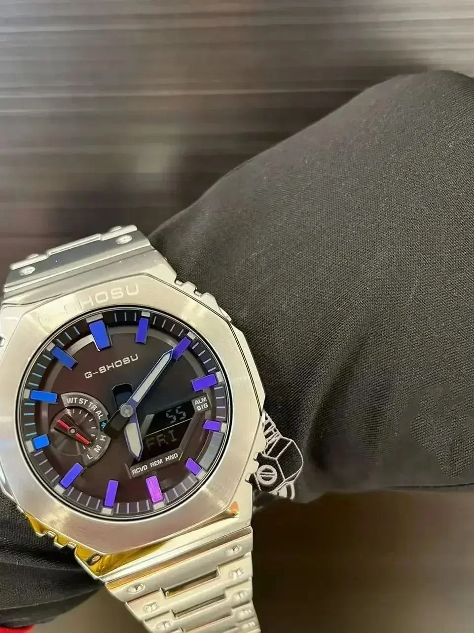 Sport Electronic Unisex Watch Steel Strap LED Dual Display World Time Full Function