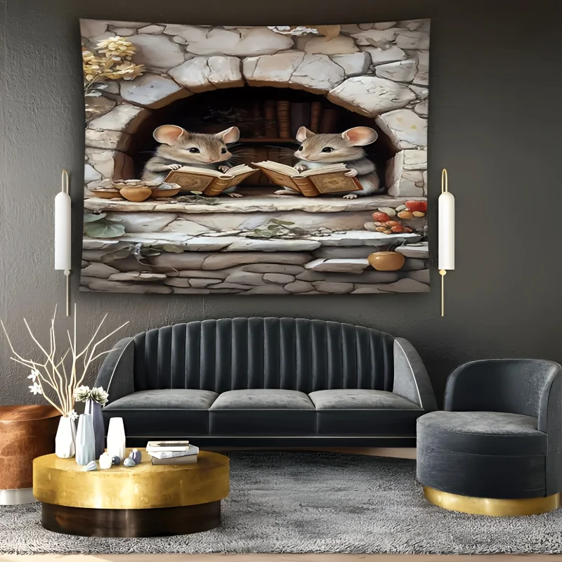 Rats reading books Digital printing polyester wall hanging tapestry decorative Living room bedrooms Office party background gift