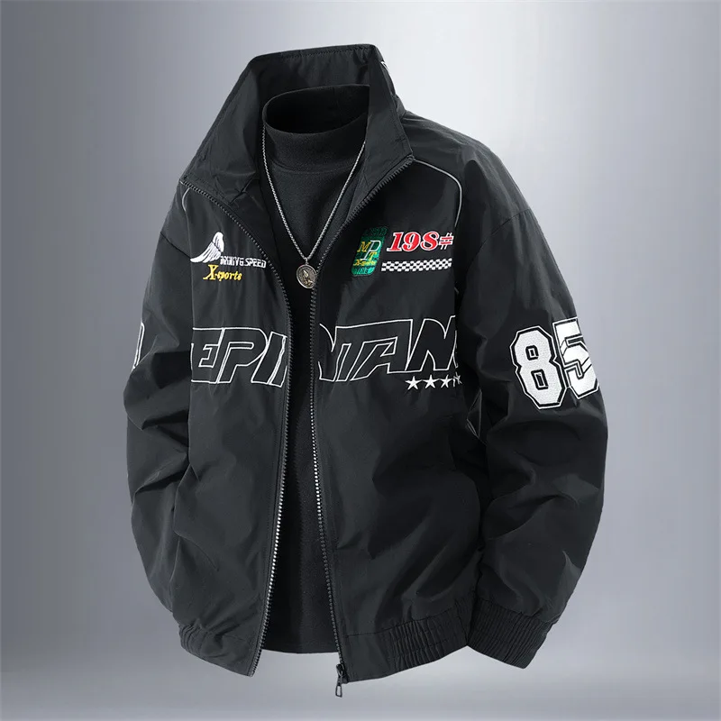 Men's 3D Embroidered Jacket Spring Autumn 2025 Flexible Crisp Wear-Resistant Comfortable Loose Fit for Casual Wear