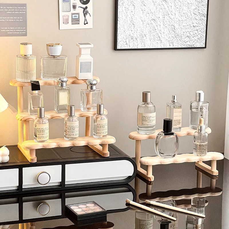 2/3 Tingkat Tampilan Riser Berdiri Rak Kayu untuk Organizer Parfum Rak Display Parfum Gambar Tampilan Kasus Rak Penyimpanan Boneka