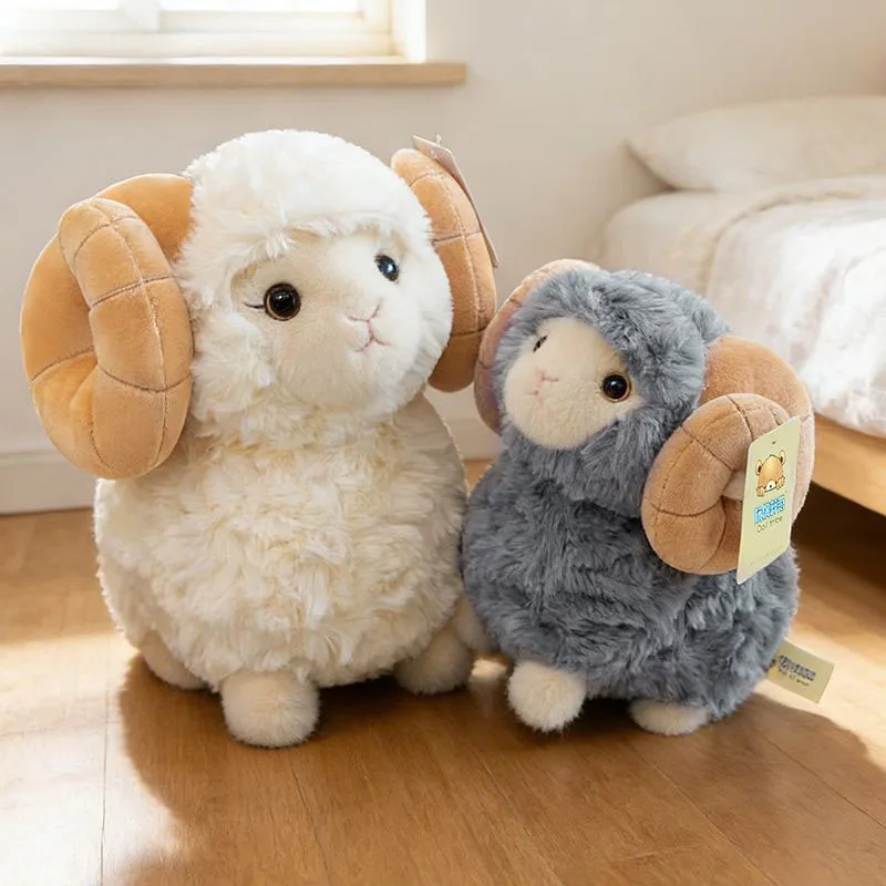 Cute Big Horn Sheep Plush Toy Soft Stuffed Ram Doll Multiple Colors for Kids Birthday Gift Home Decor Kawaii Girls Family Friend