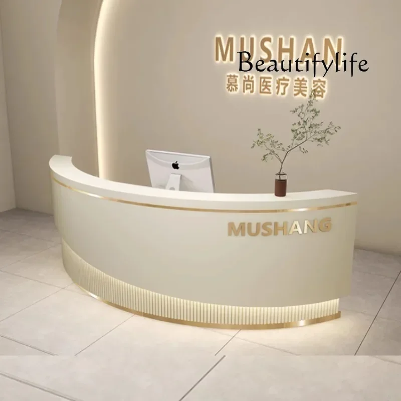 

A S Decor Modern Front Desk Reception Counter Clinic Arched White Reception Desks Beauty Salon Mostrador De Tienda Furniture