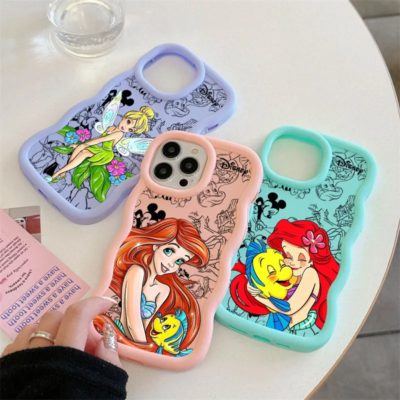 Funda de Teléfono con Diseño de la Sirenita de Disney para iPhone 17E 11 12 13 14 15 16 17 Pro Max 16e Air 13 Plus, Carcasa con Borde Ondulado