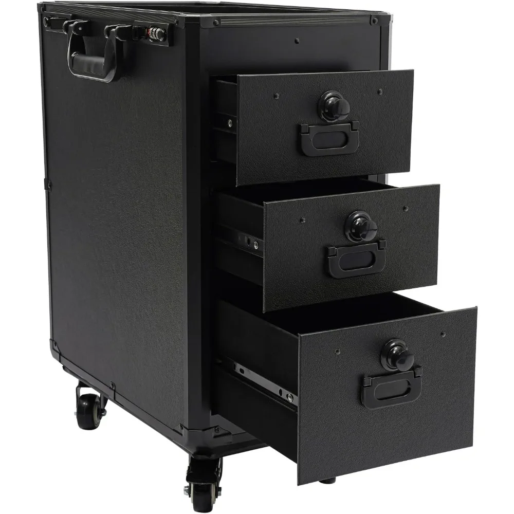 

Professional Rolling Makeup Train Case Large Capacity, 3-Drawer Design Salon Barber Case Traveling Cart with Wheels and Adjustab